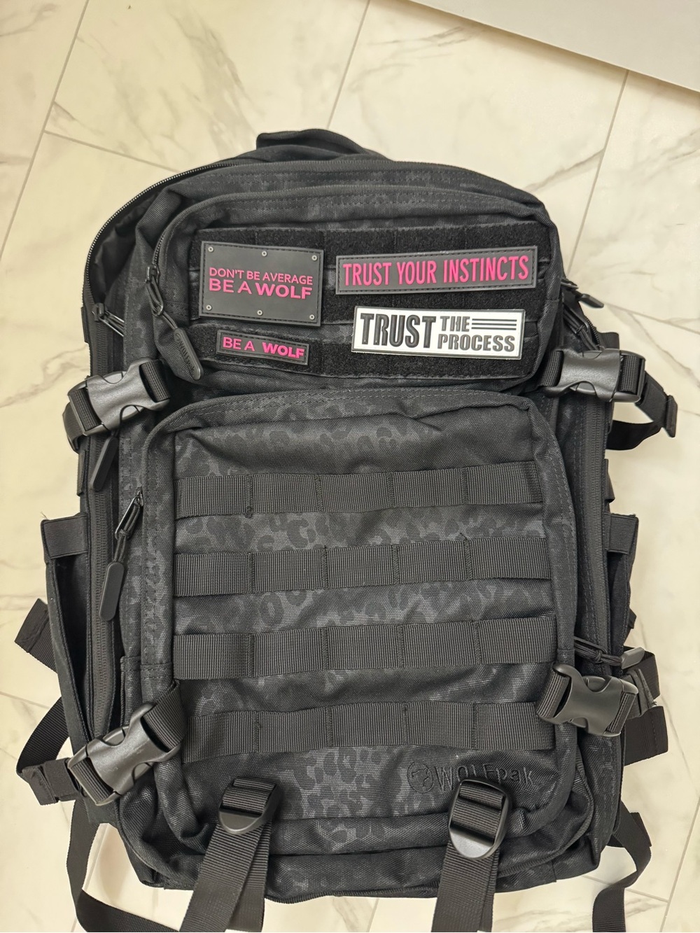 WOLF Black Tactical Backpack with Subtle Leopard Pattern - Picture 4 of 7